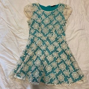 Blue dress with floral lace